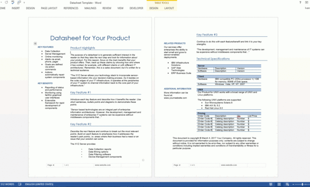 Datasheet Templates (2 X Ms Word) – Templates, Forms inside Datasheet Template Word