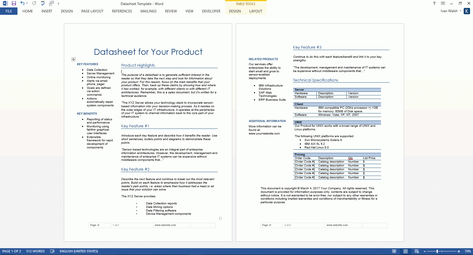 Datasheet Templates (2 X Ms Word) – Templates, Forms Inside Datasheet Template Word