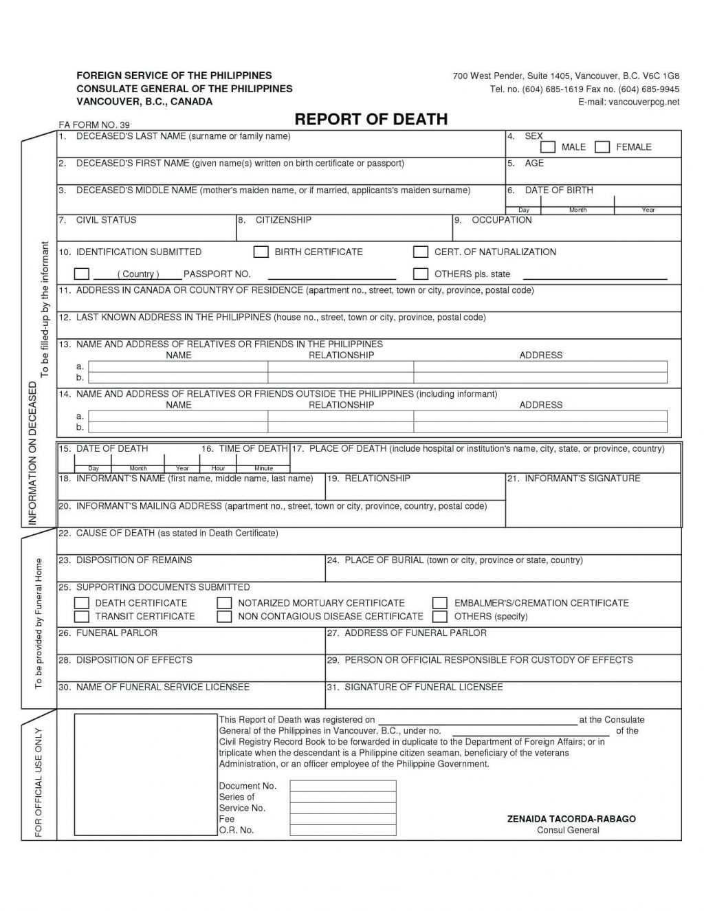 Death Certificate Translation Template Spanish To English Intended For Spanish To English Birth Certificate Translation Template