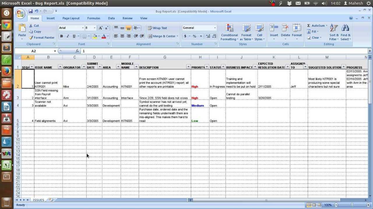 Defect Tracking Template Xls Intended For Bug Report Template Xls