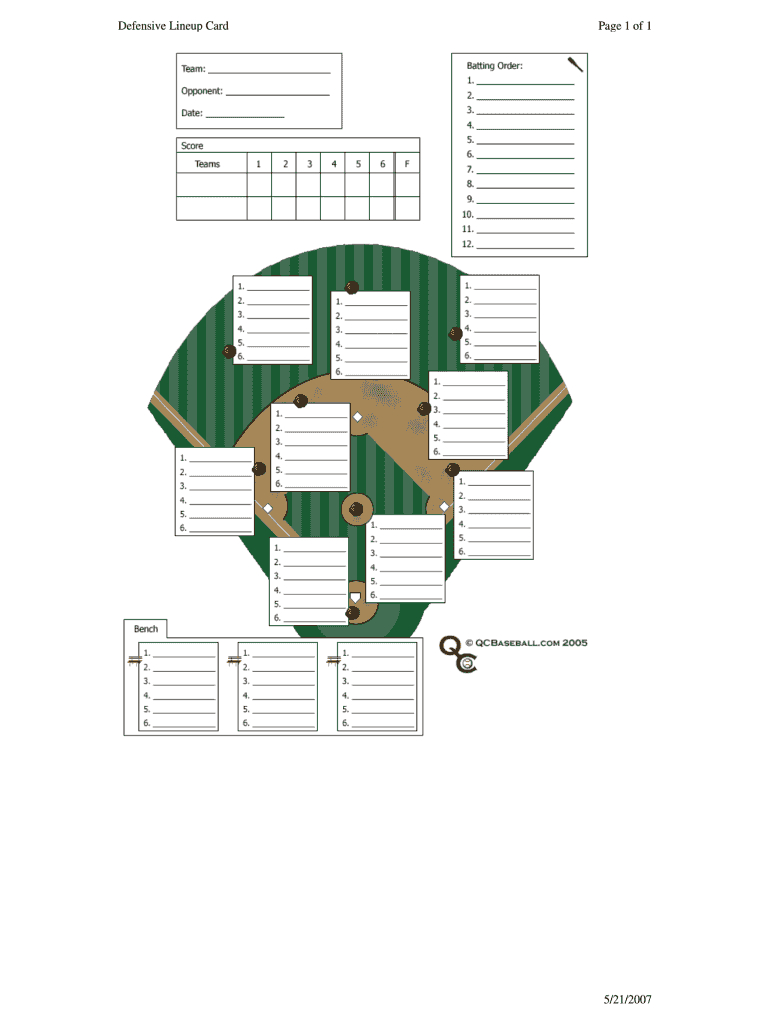 Defensive Lineup Card – Fill Online, Printable, Fillable For Softball Lineup Card Template
