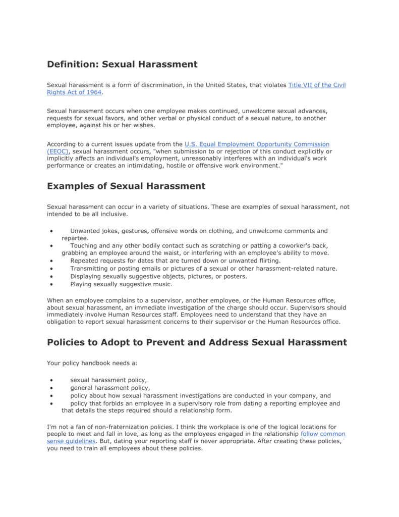 Definition: Sexual Harassment Inside Sexual Harassment Investigation Report Template