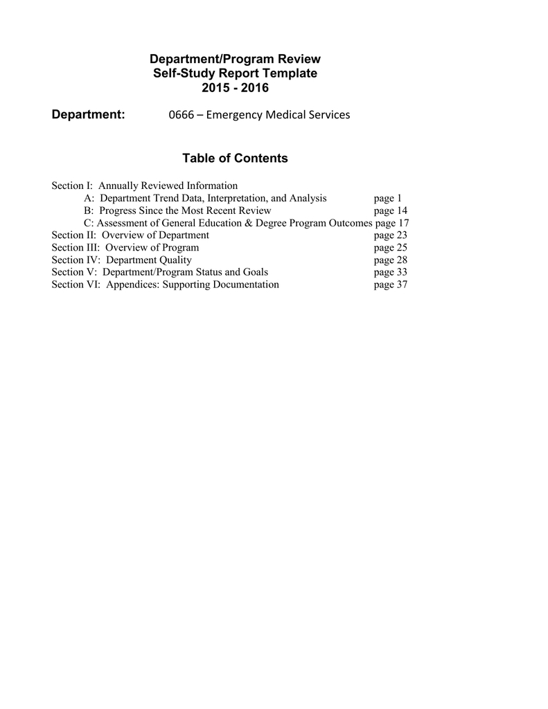 Department/program Review Self Study Report Template 2015 Throughout Section 37 Report Template
