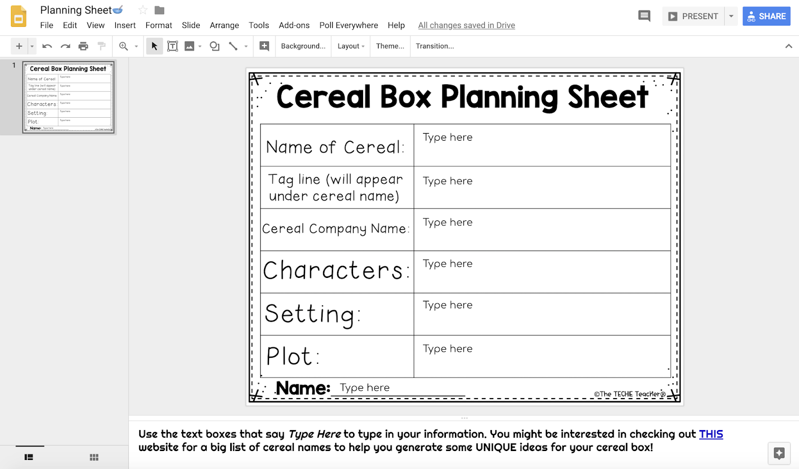 Design A Cereal Box In Google Drawing: Book Report Idea For Cereal Box Book Report Template