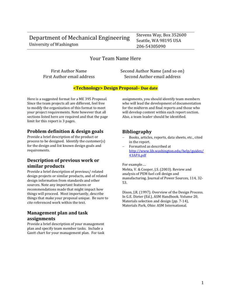 Design Report Template – University Of Washington For Project Management Final Report Template