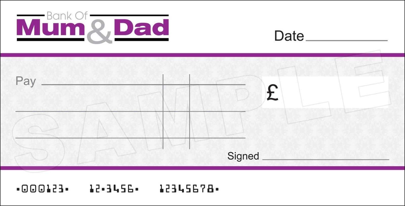 Details About Large Blank Bank Of Mum Dad Cheque Dads Pertaining To 