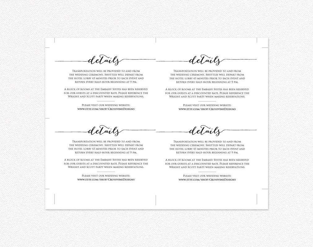 Details Card Template · Wedding Templates And Printables With Regard To Wedding Hotel Information Card Template