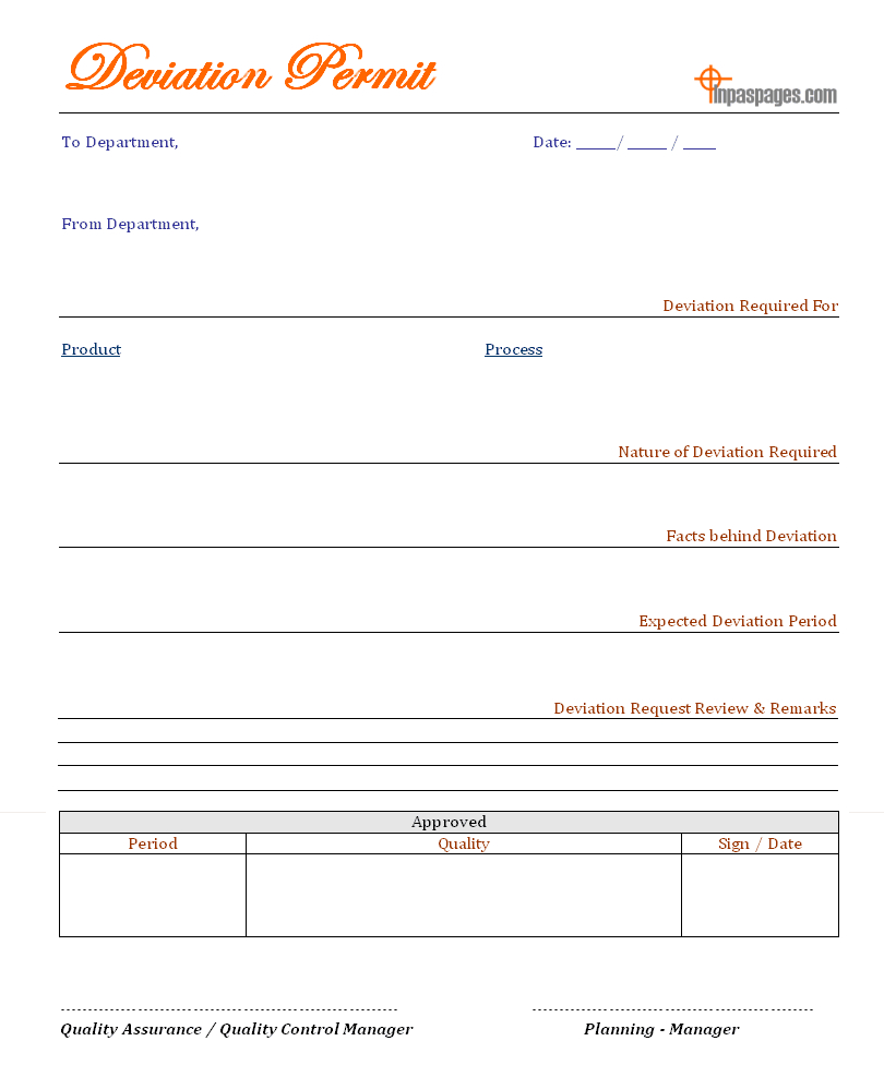 Deviation Permit – Within Deviation Report Template