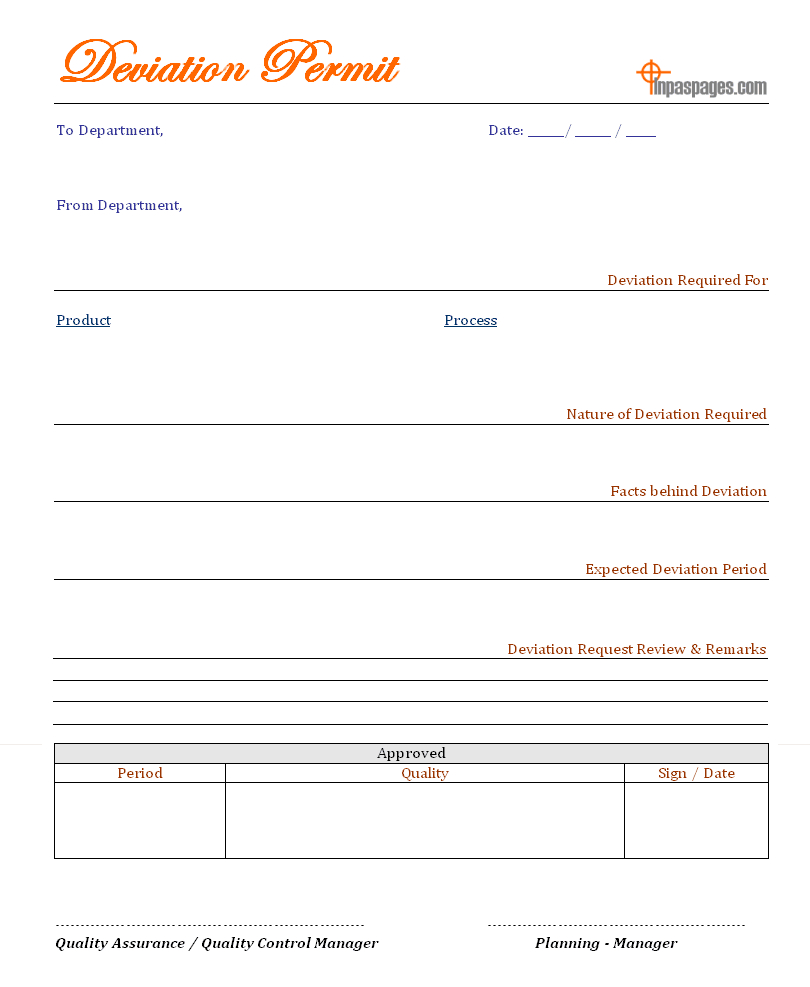 Deviation Permit – Within Deviation Report Template