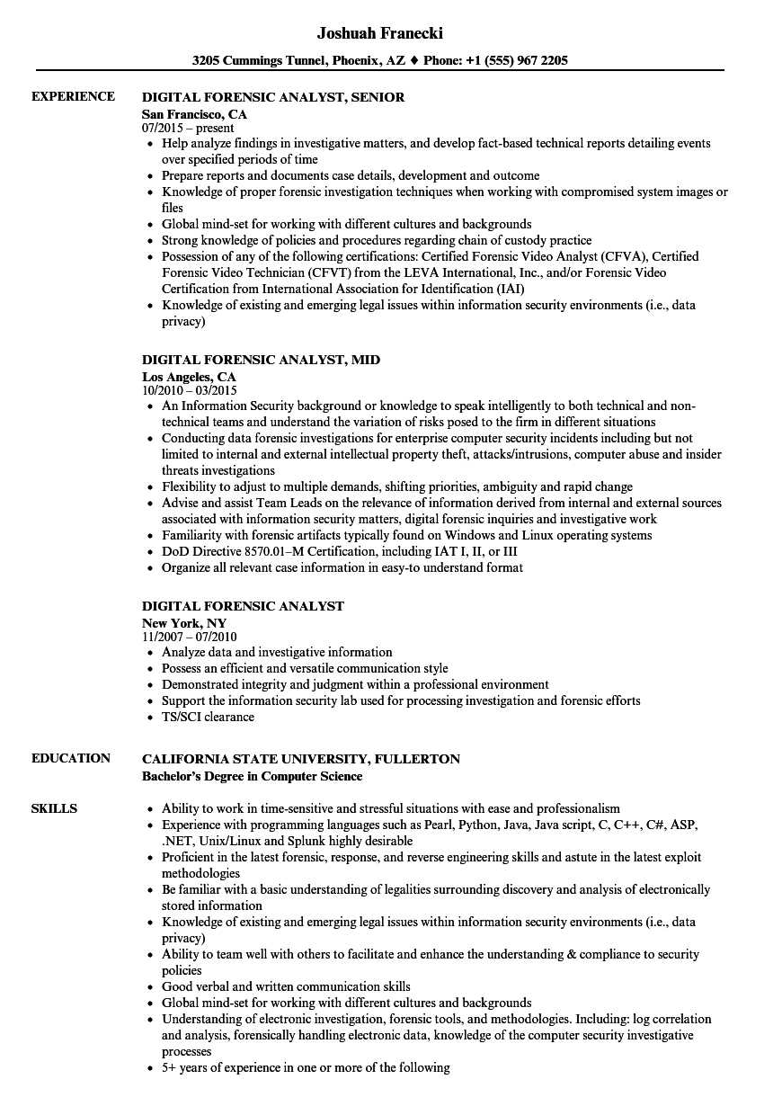 Digital Forensic Analyst Resume Samples | Velvet Jobs Throughout Forensic Report Template