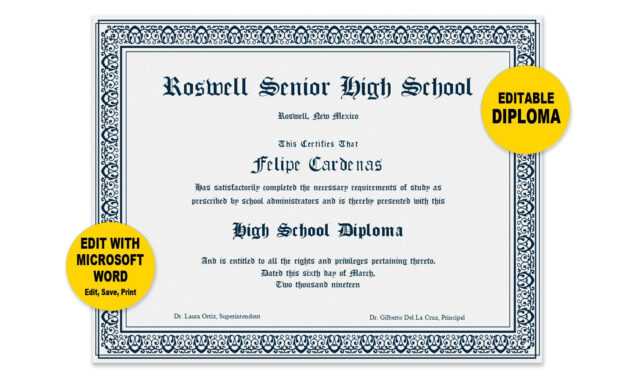 Diploma, Editable Word Template, Printable, Instant Download for Award Certificate Templates Word 2007