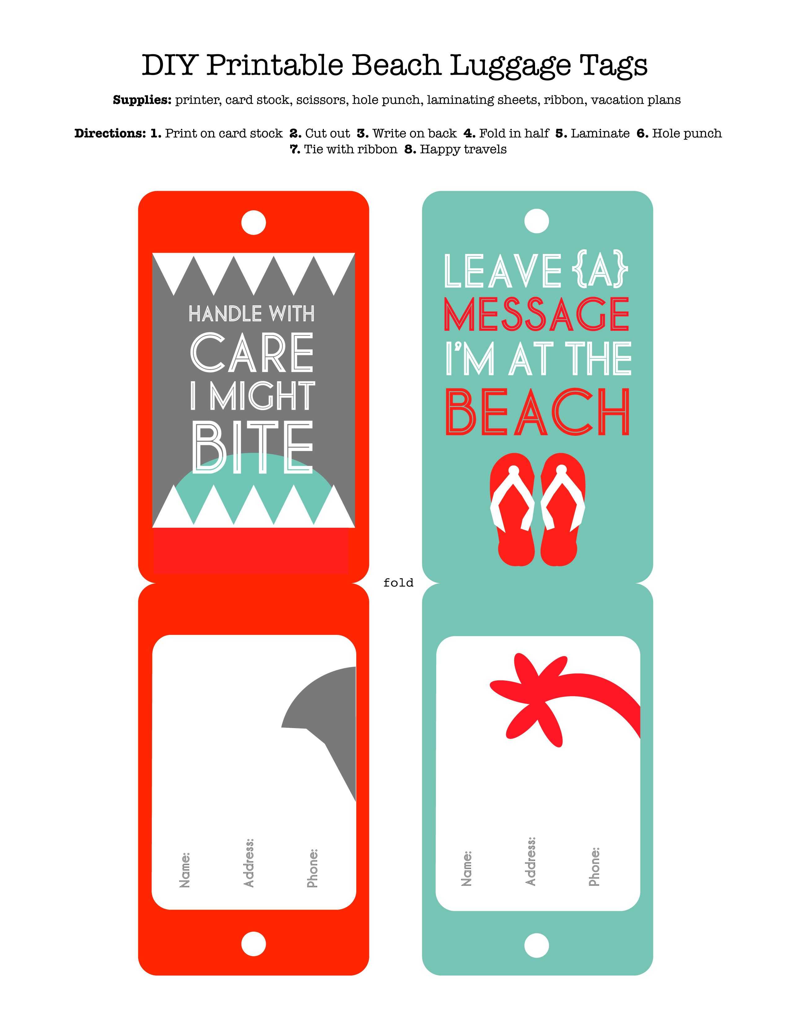 Diy Printable Beach Luggage Tags | Craft Ideas | Diy Bag Regarding Luggage Tag Template Word