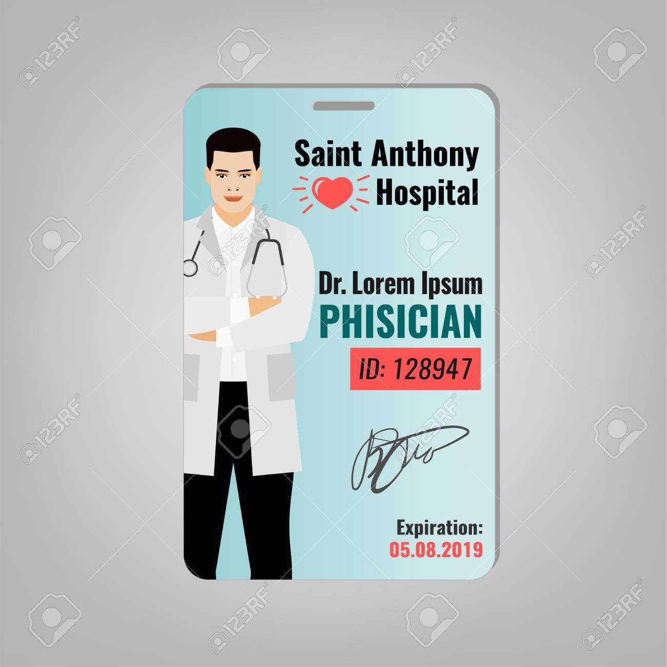Doctors Id Card With Hospital Logo And Phisician Image. Medical.. Intended For Hospital Id Card Template