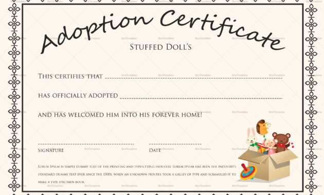 Doll Adoption Certificate Template inside Blank Adoption Certificate Template