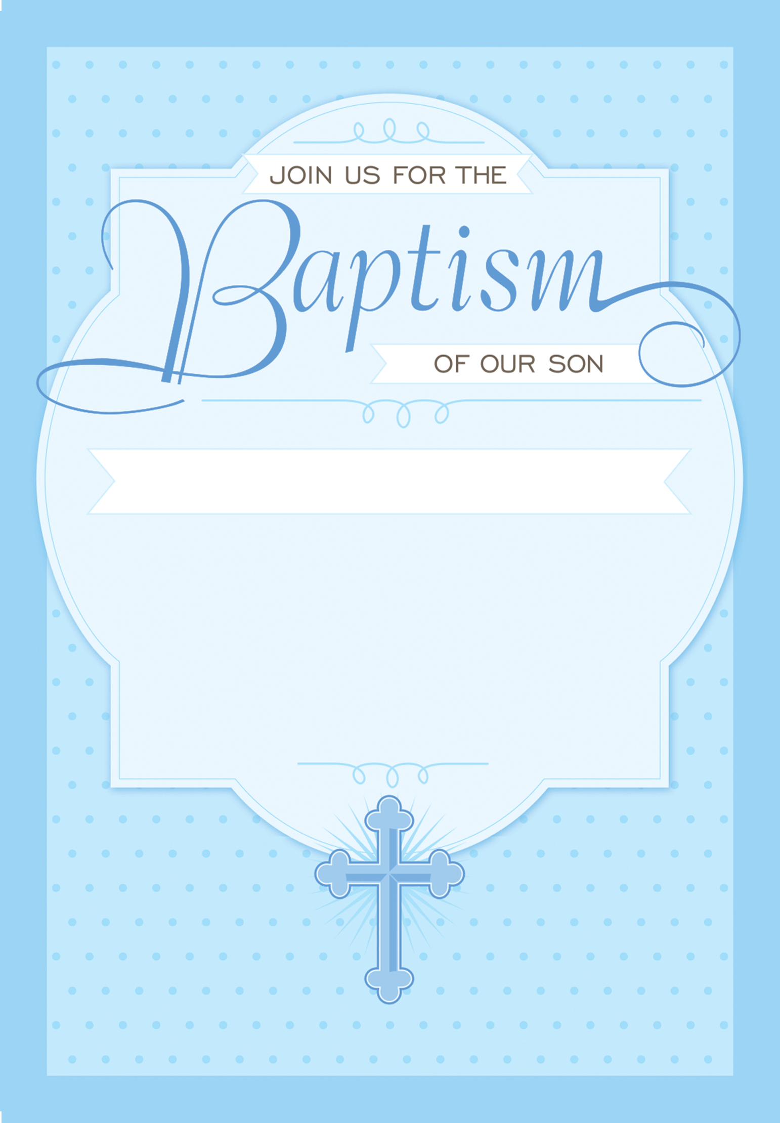 Dotted Blue – Baptism & Christening Invitation Template Throughout Blank Christening Invitation Templates