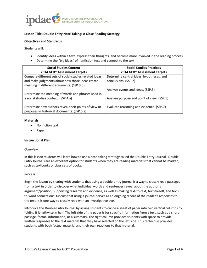 Double Entry Note Taking Regarding Double Entry Journal Template For Word