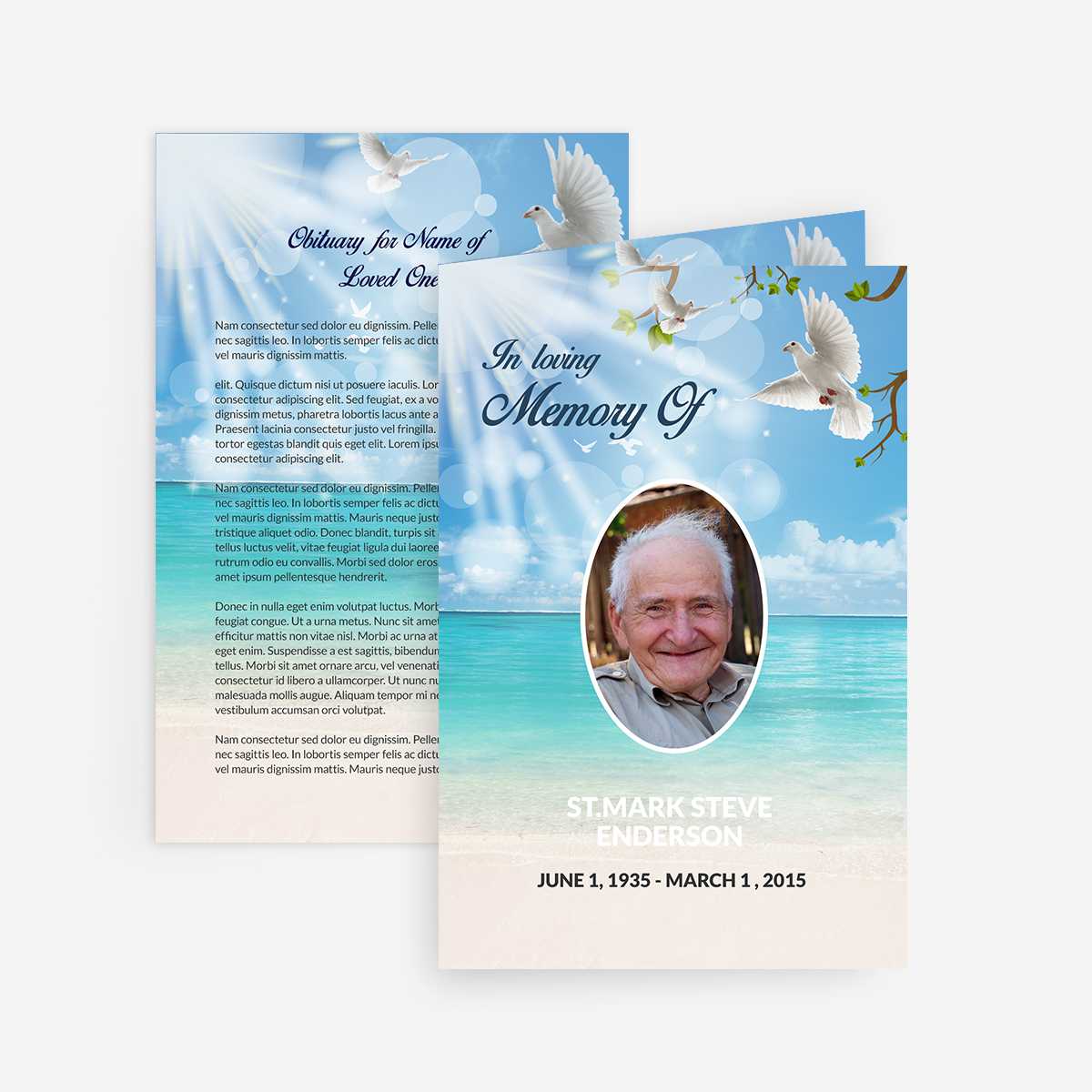 Dove Funeral Card Within Memorial Card Template Word