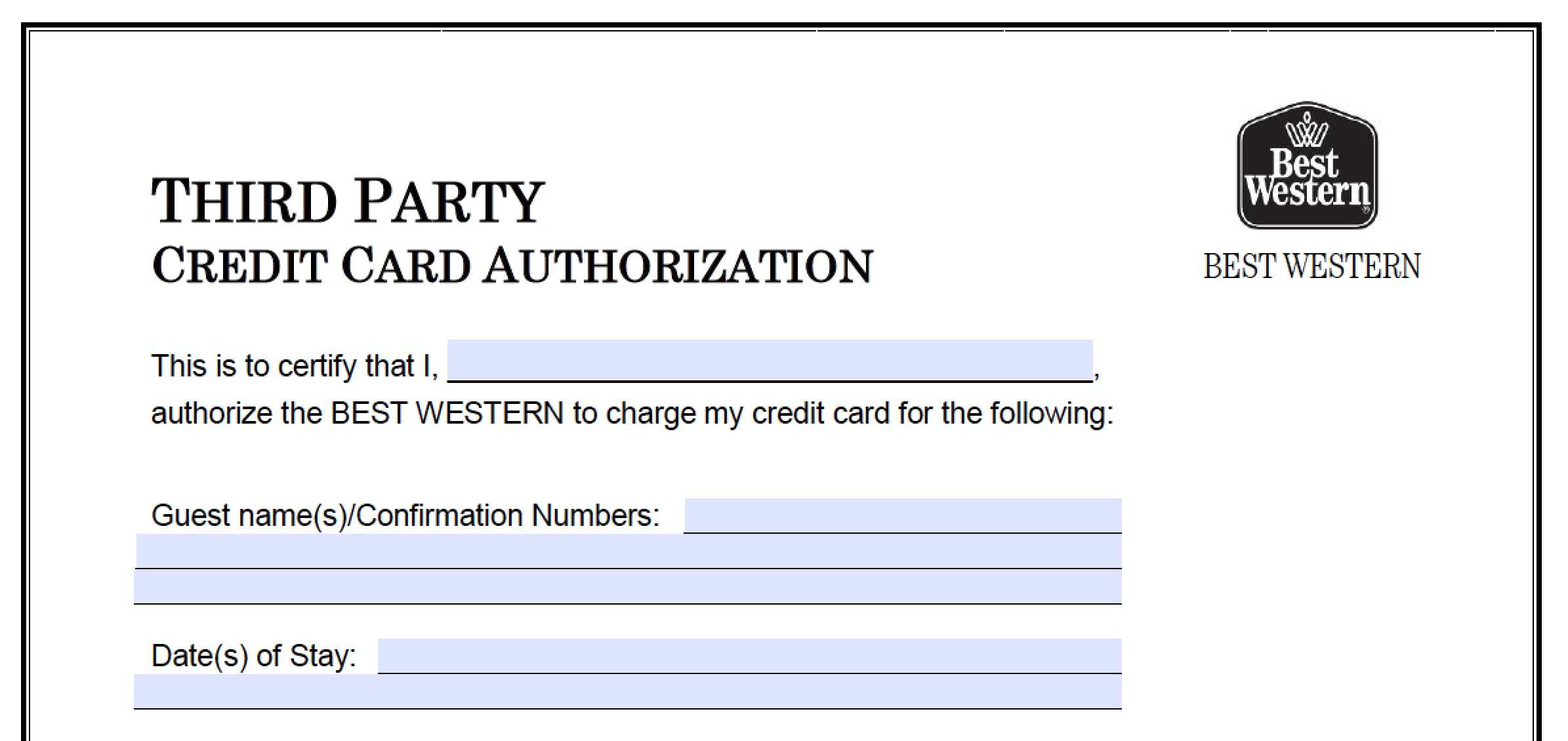 Download Best Western Credit Card Authorization Form Throughout Authorization To Charge Credit Card Template