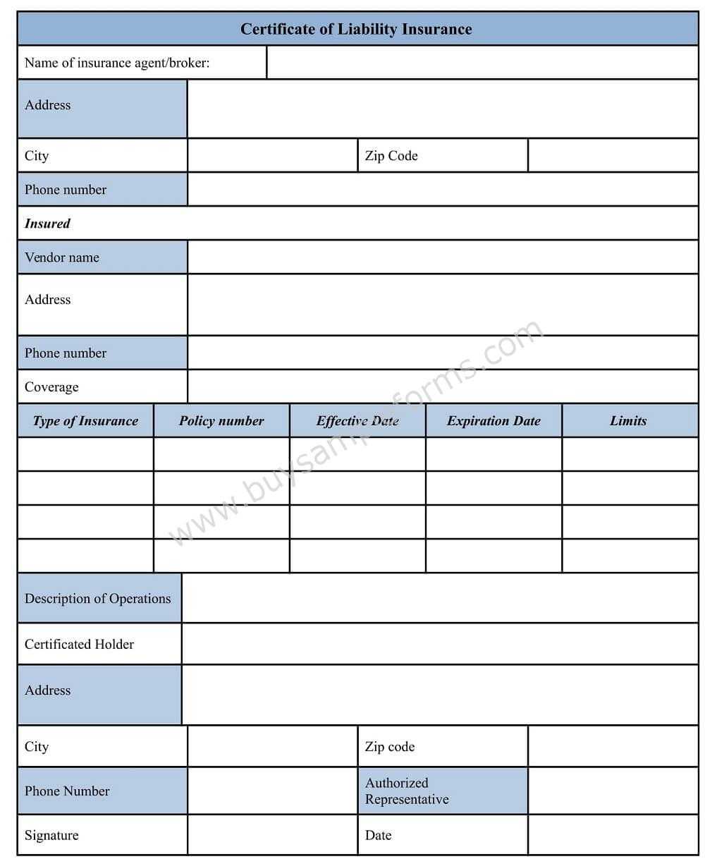 Download Certificate Of Liability Insurance Form Template Pertaining To Certificate Of Liability Insurance Template