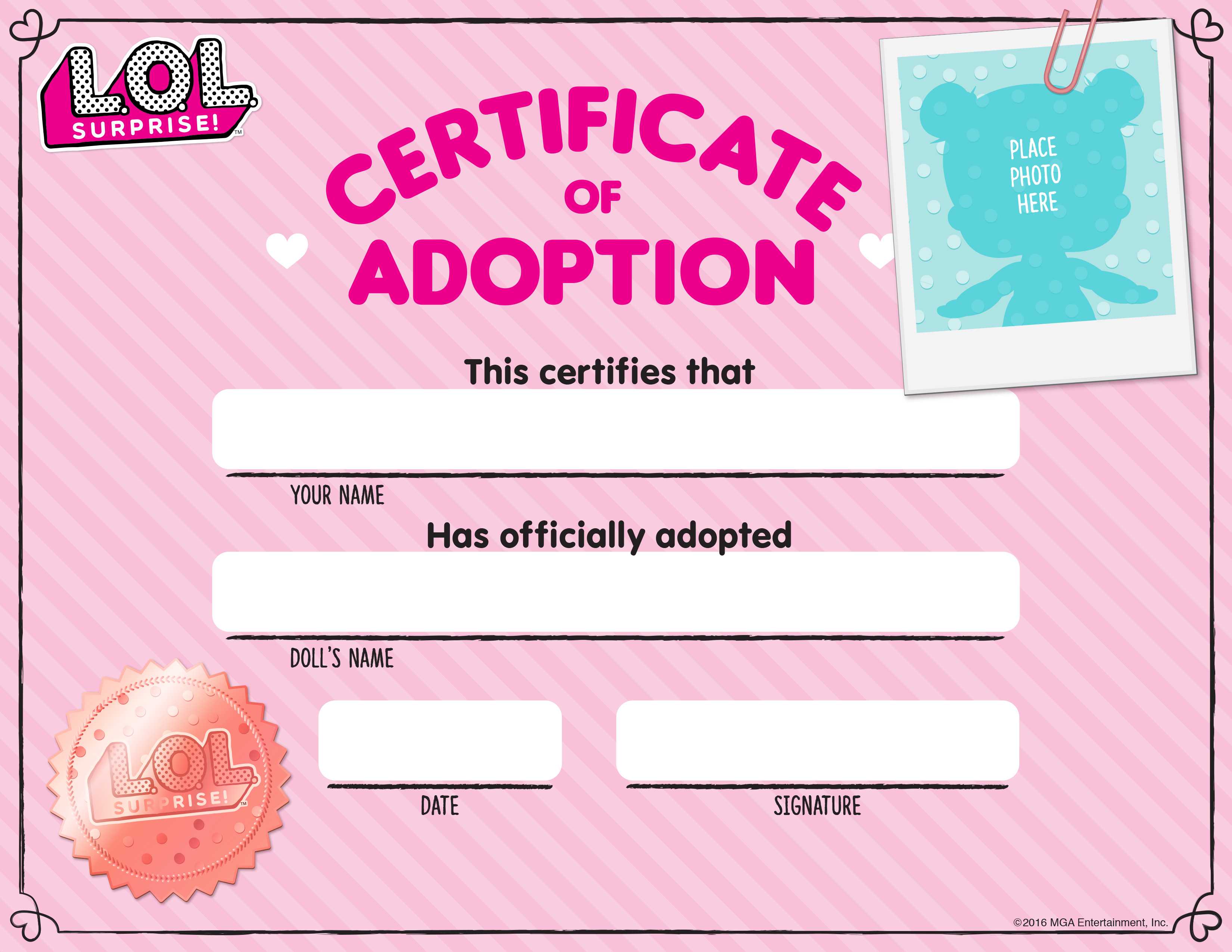 Download Fun Activities And Color Ins To Print Out And Play Regarding Toy Adoption Certificate Template