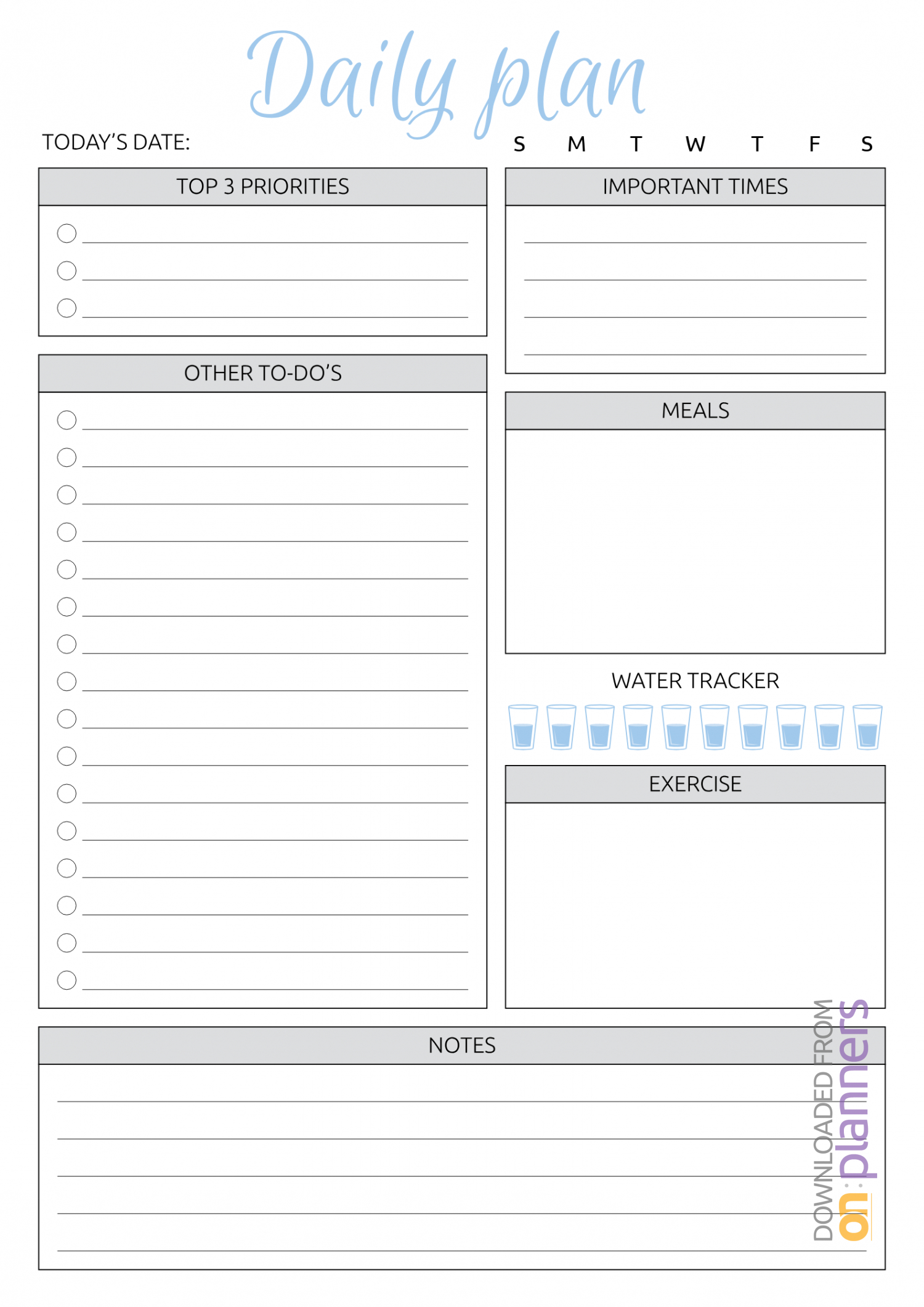Download Printable Daily Plan With To Do List & Important Pertaining To Blank To Do List Template