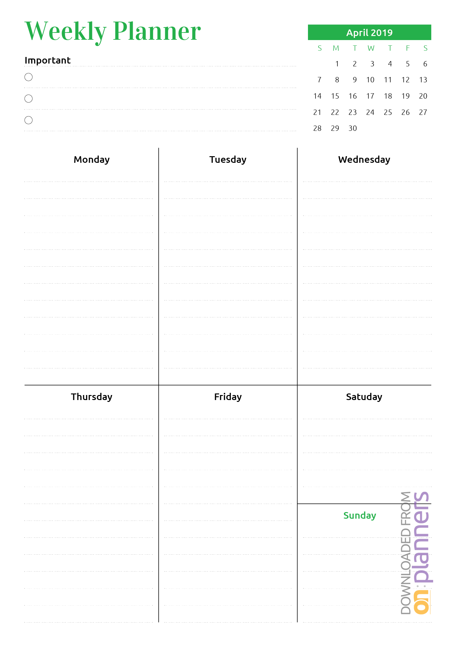 Download Printable Week At A Glance Planner With Calendar Pdf Throughout Month At A Glance Blank Calendar Template