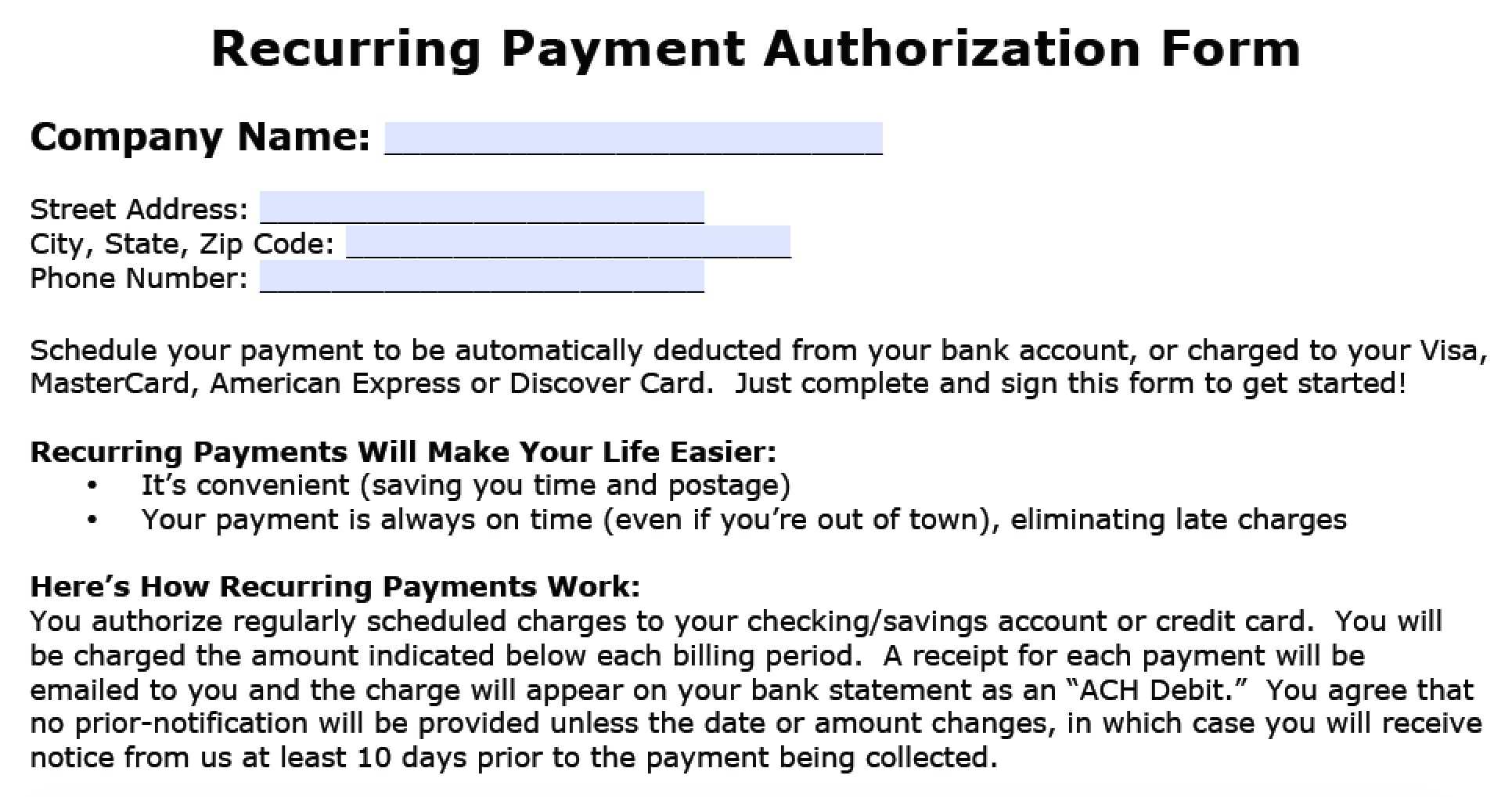 Download Recurring Payment Authorization Form Template Pertaining To Credit Card Billing Authorization Form Template