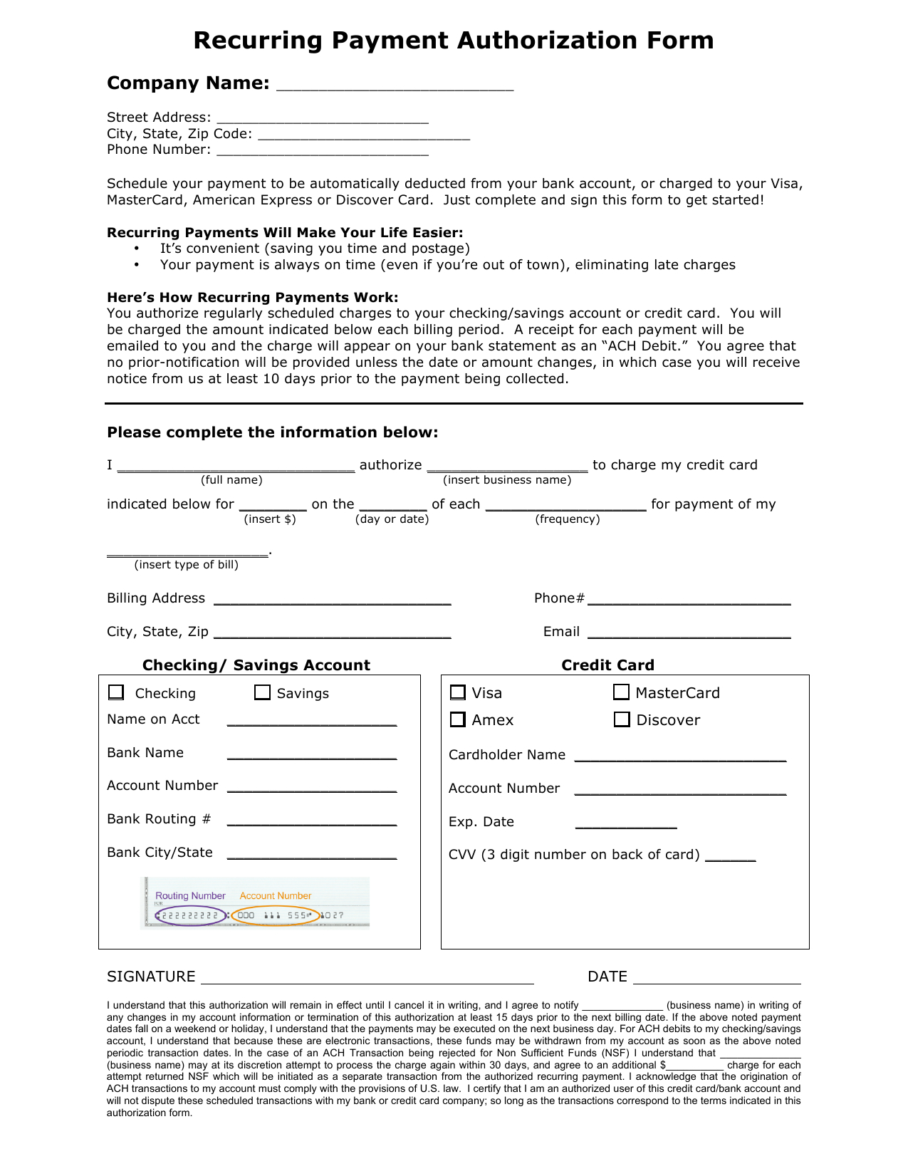 Download Recurring Payment Authorization Form Template Regarding Credit Card Billing Authorization Form Template