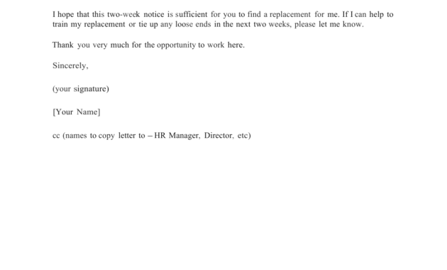 Download Standard Two (2) Weeks Notice Letter Template And with Two Week Notice Template Word