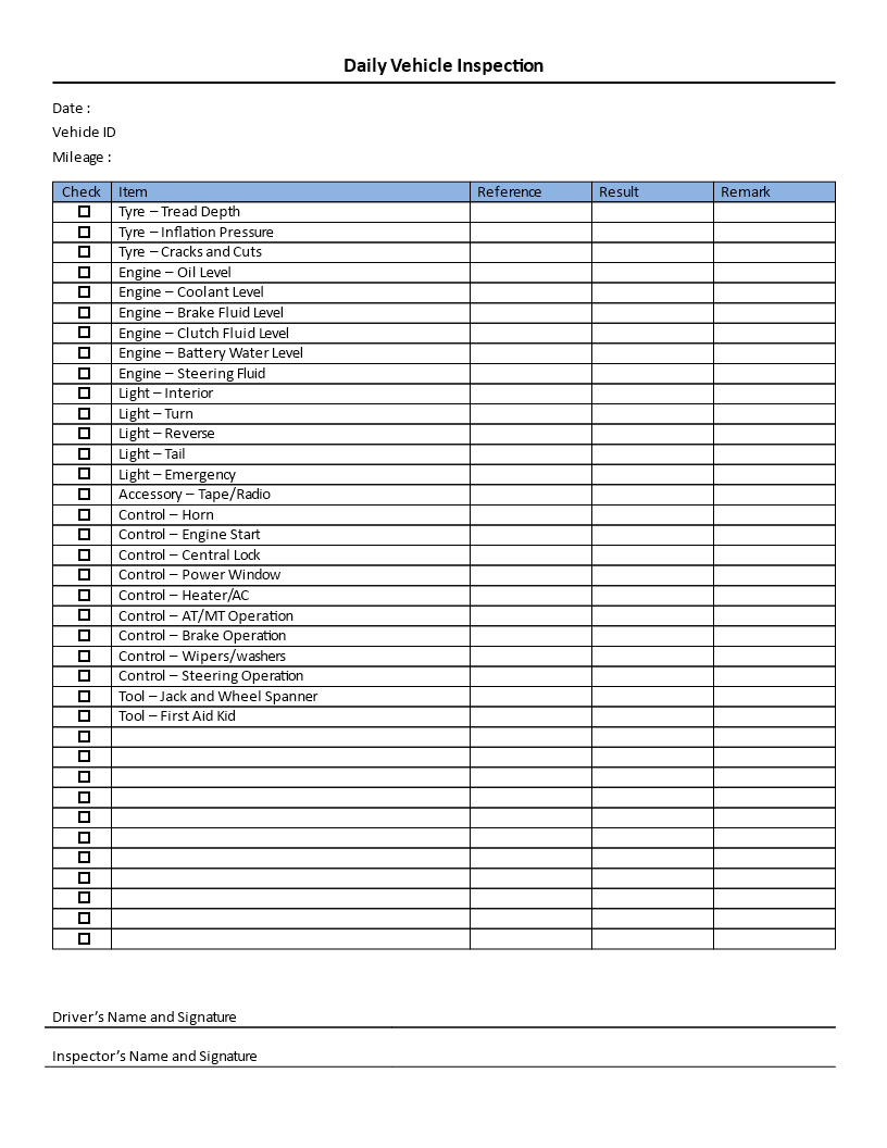 Download This Daily Vehicle Inspection Checklist Template To Inside Equipment Fault Report Template
