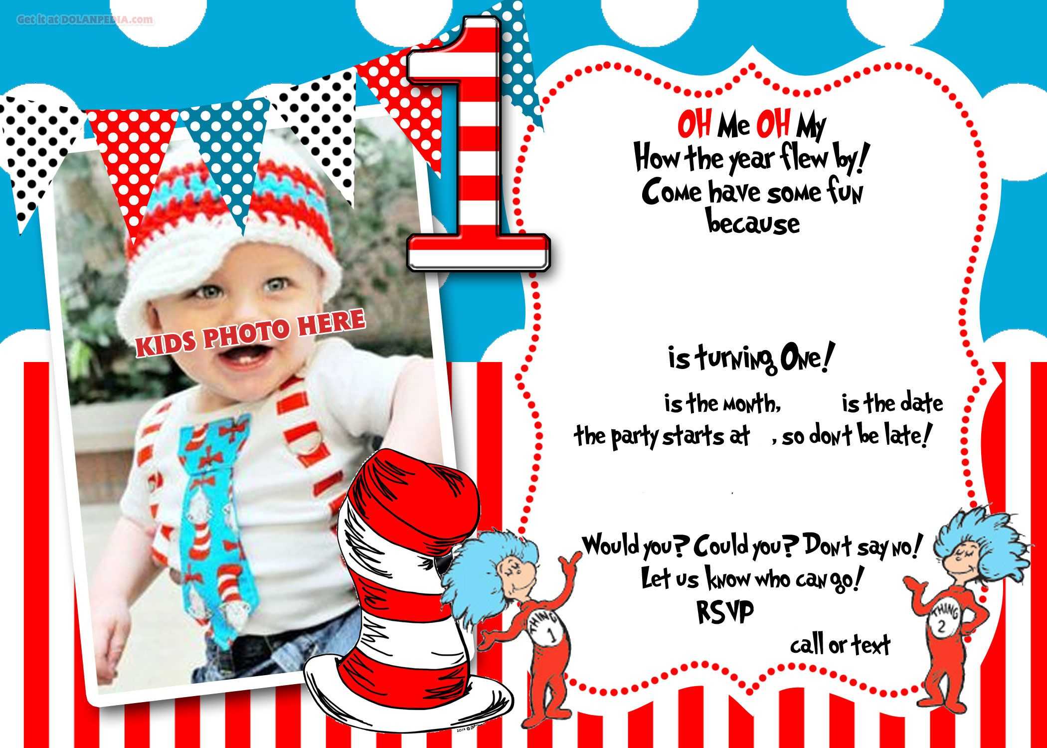 Dr.seuss 1St Birthday Invitation Template  Update | Party Intended For Dr Seuss Birthday Card Template