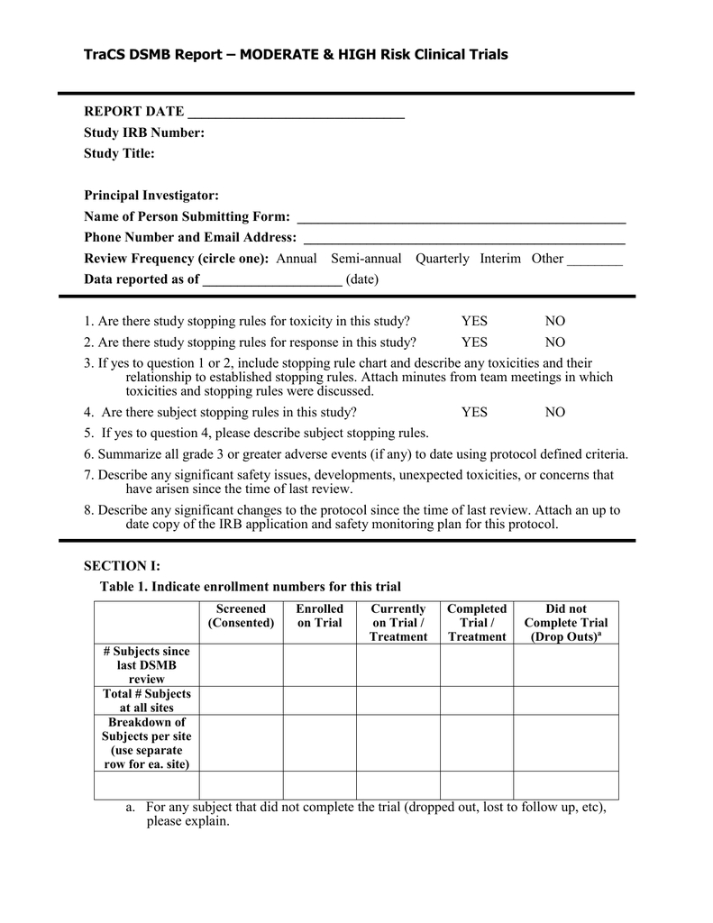 Dsmb Report Form Template Pertaining To Trial Report Template