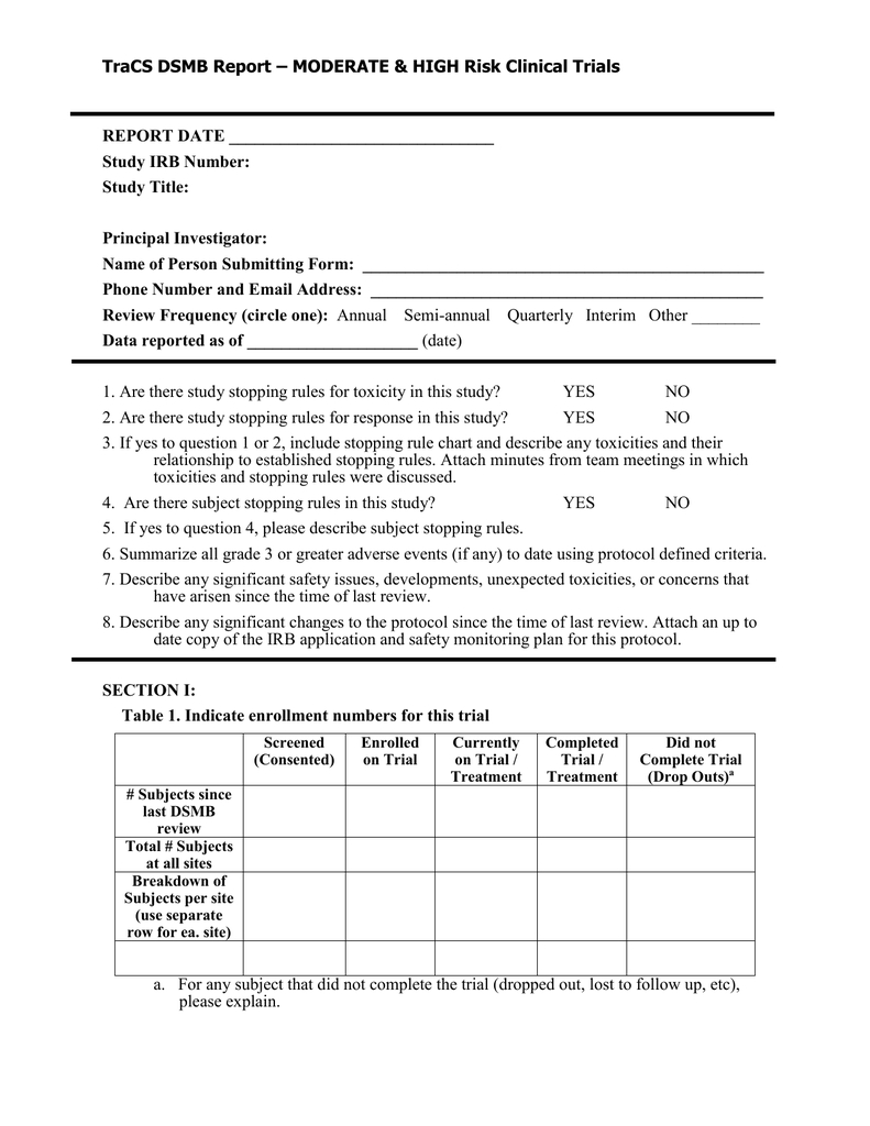 Dsmb Report Form Template Regarding Clinical Trial Report Template