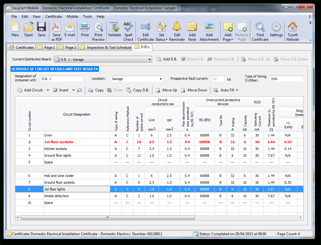 Easycert Electrical Software, Test & Inspection, Electrical Regarding Electrical Installation Test Certificate Template