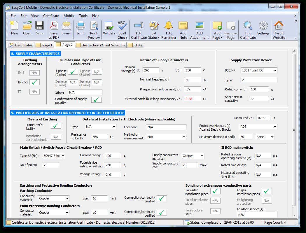 Easycert Electrical Software, Test & Inspection, Electrical With Regard To Electrical Minor Works Certificate Template