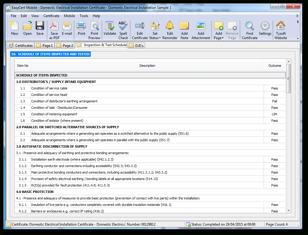 Easycert Electrical Software, Test & Inspection, Electrical Within Electrical Installation Test Certificate Template