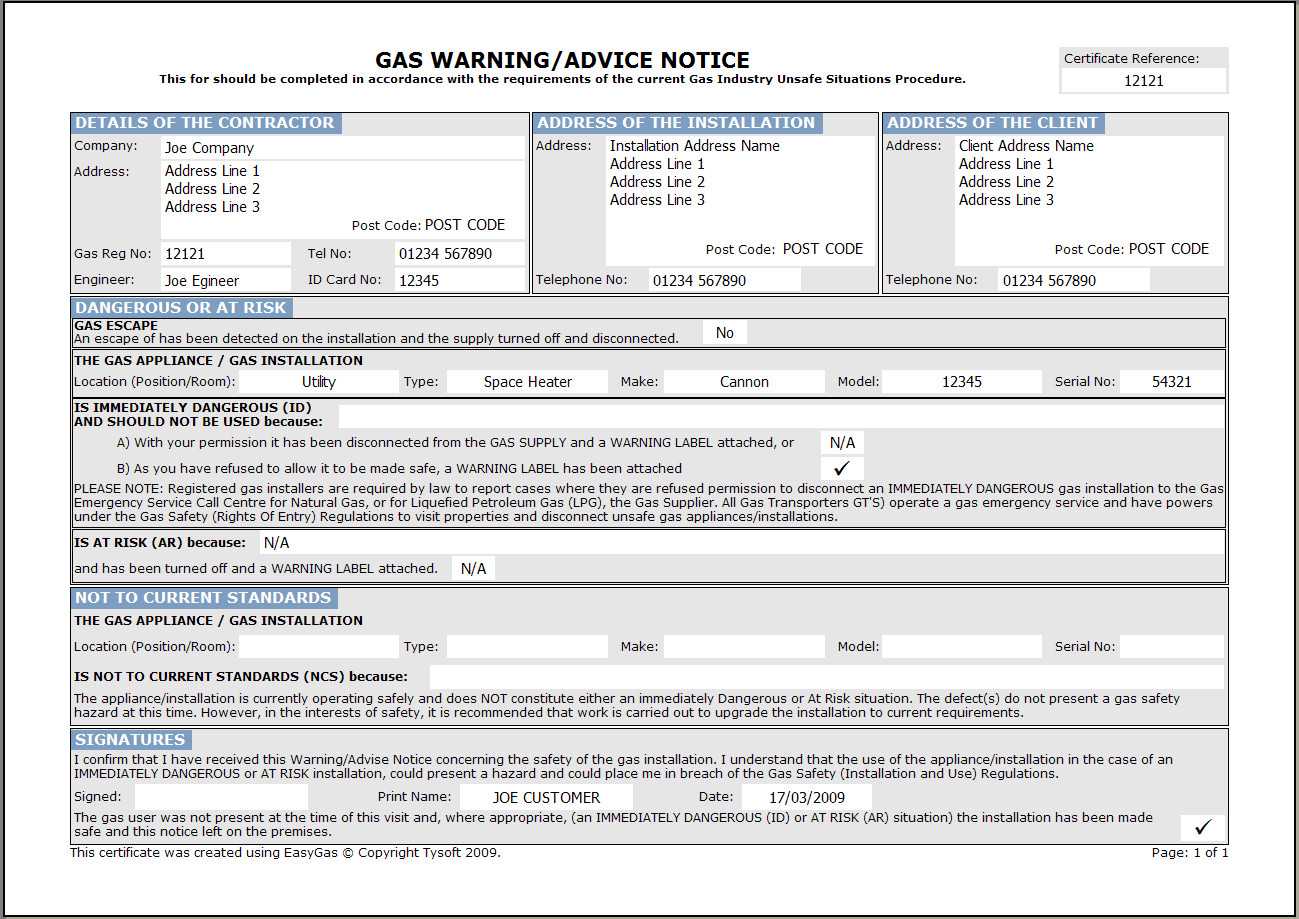 Easygas Certification Software Pertaining To Electrical Minor Works Certificate Template