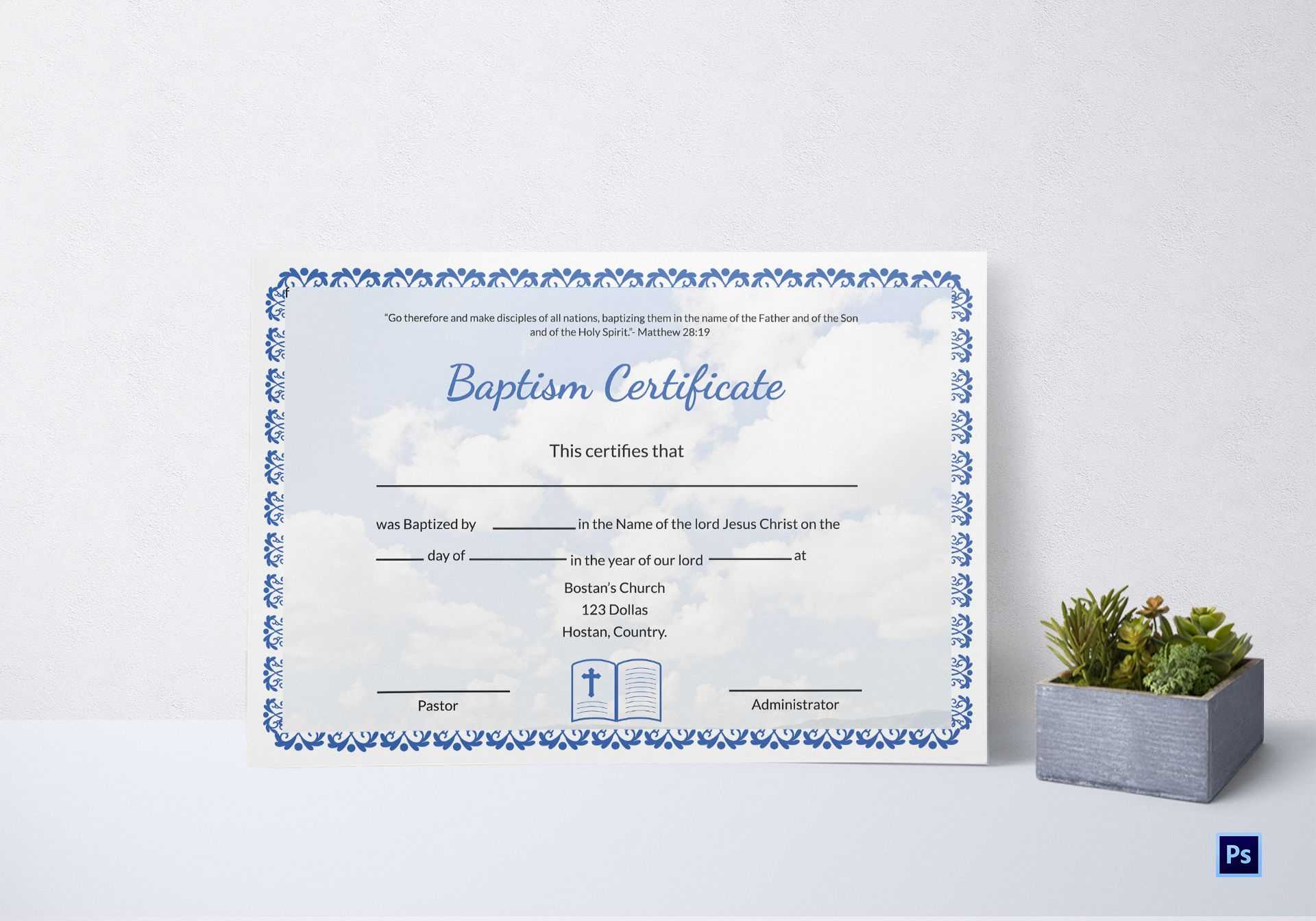 Editable Baptism Certificate Template For Christian Baptism Certificate Template