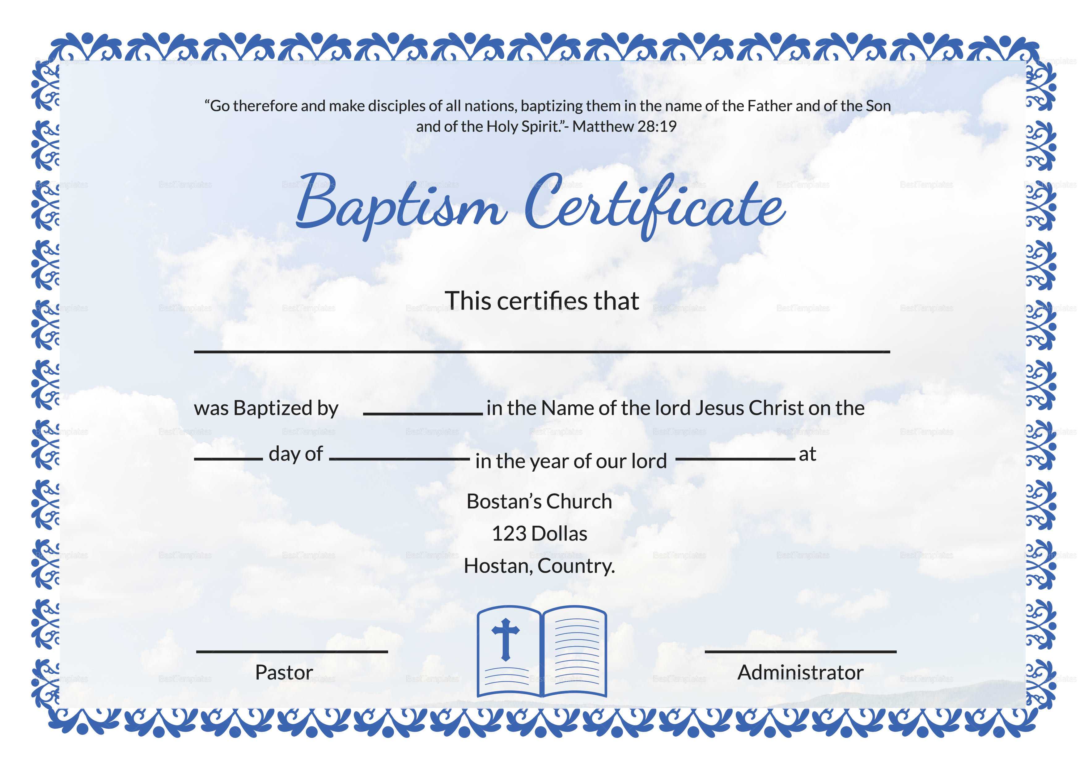 Editable Baptism Certificate Template Throughout Christian Baptism Certificate Template