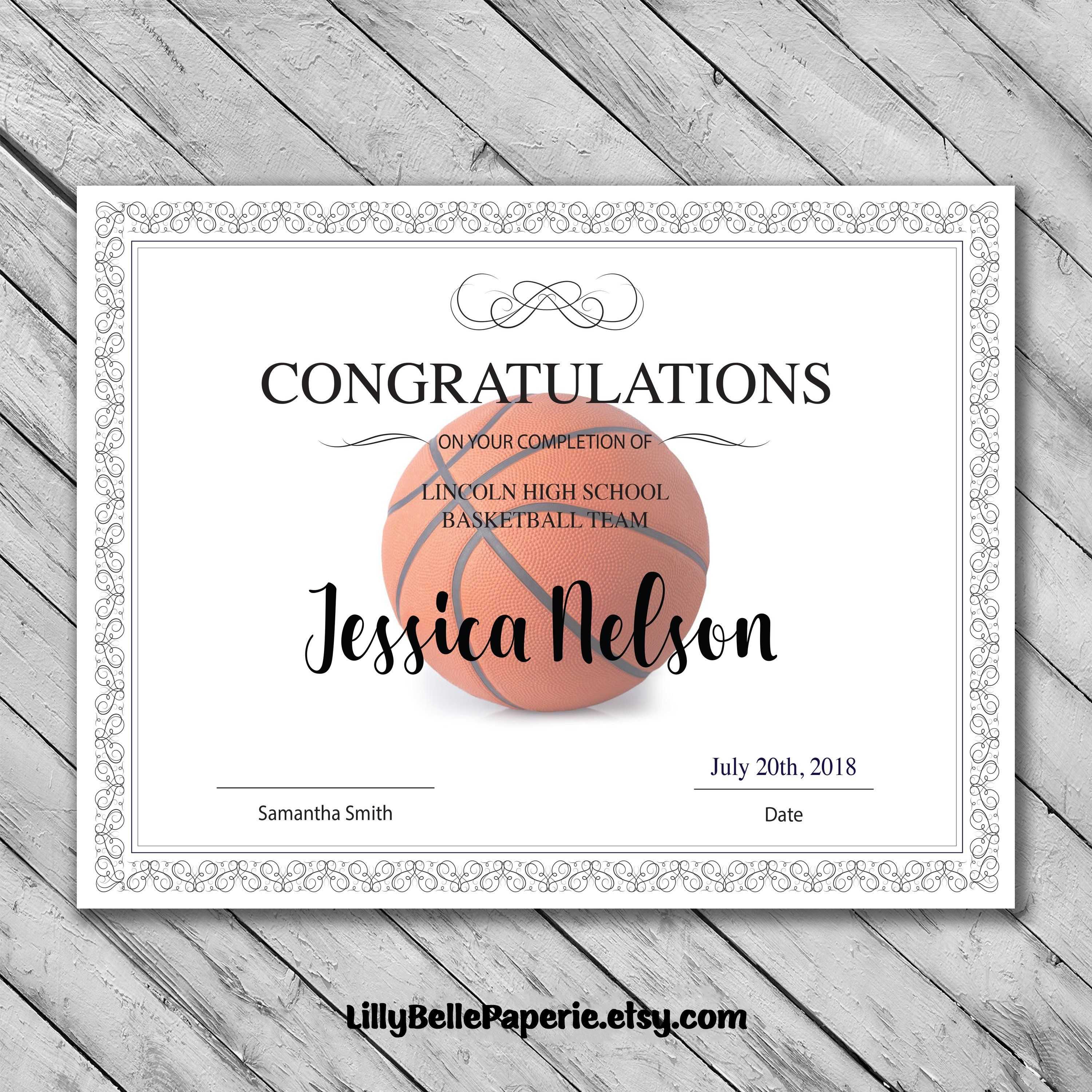 Editable Basketball Certificate Template - Printable With Regard To Basketball Camp Certificate Template