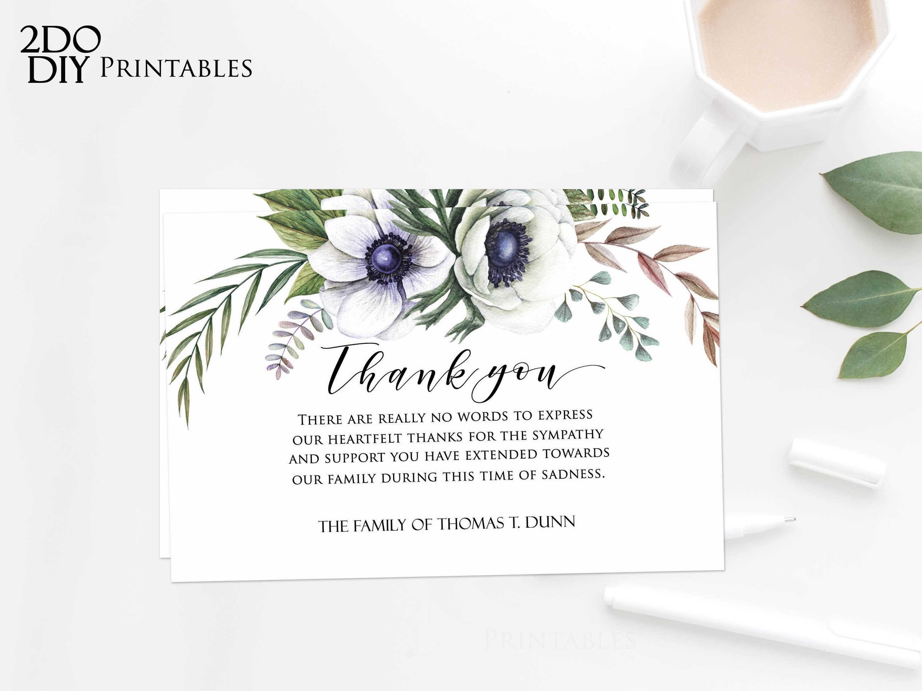 Editable Funeral Thank You Card | Memorial Editable Template Regarding Sympathy Thank You Card Template