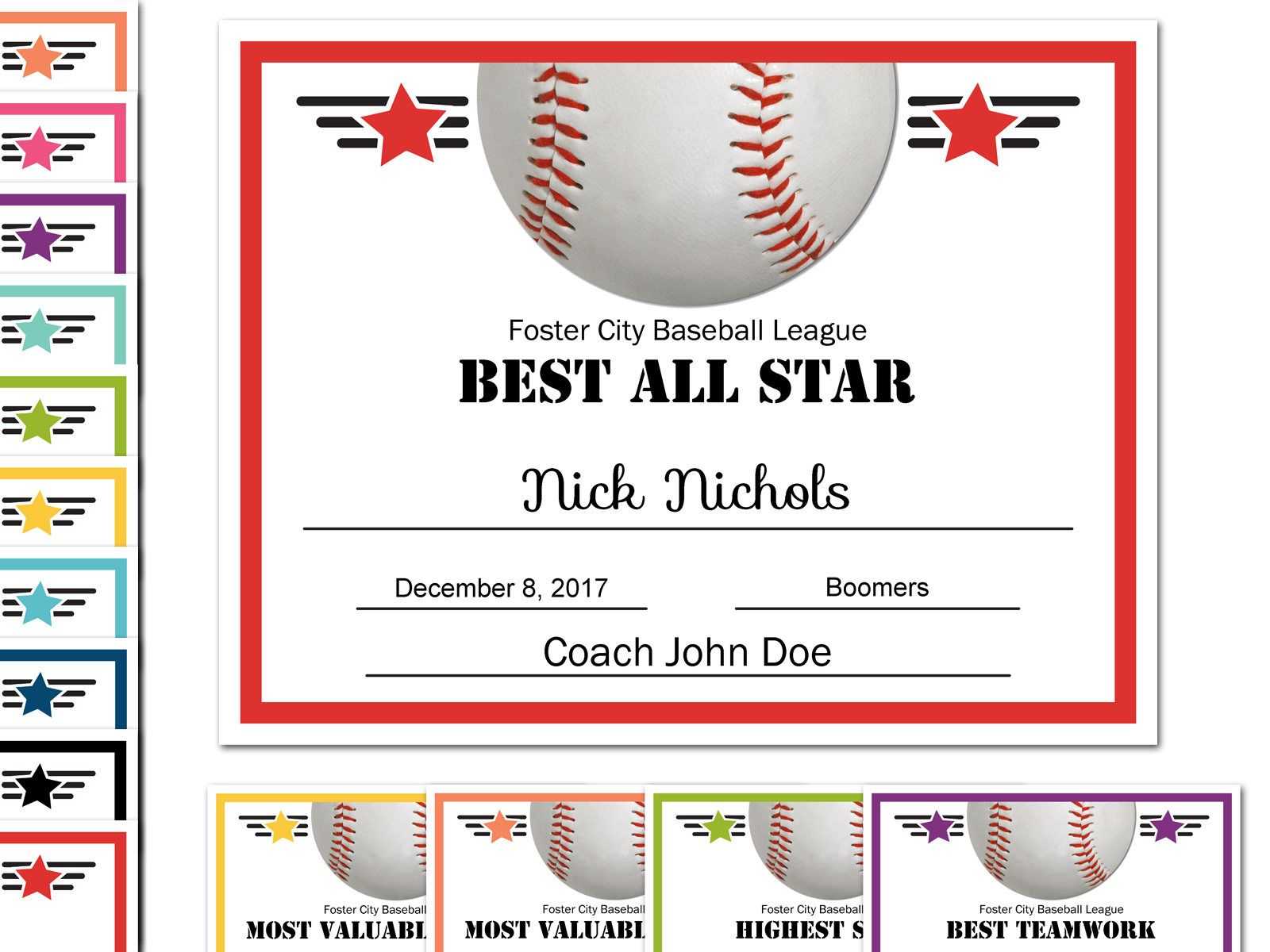 Editable Pdf Sports Team Baseball Certificate Award Template In Softball Certificate Templates