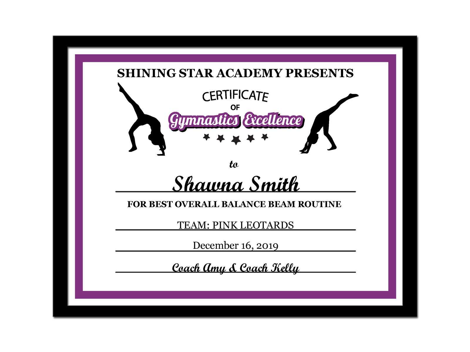 Editable Pdf Sports Team Gymnastics Certificate Award Template In 10 Colors  Letter Size Instant Download Pdf & Blank Jpg Sc 002 Gymnastics Within Gymnastics Certificate Template