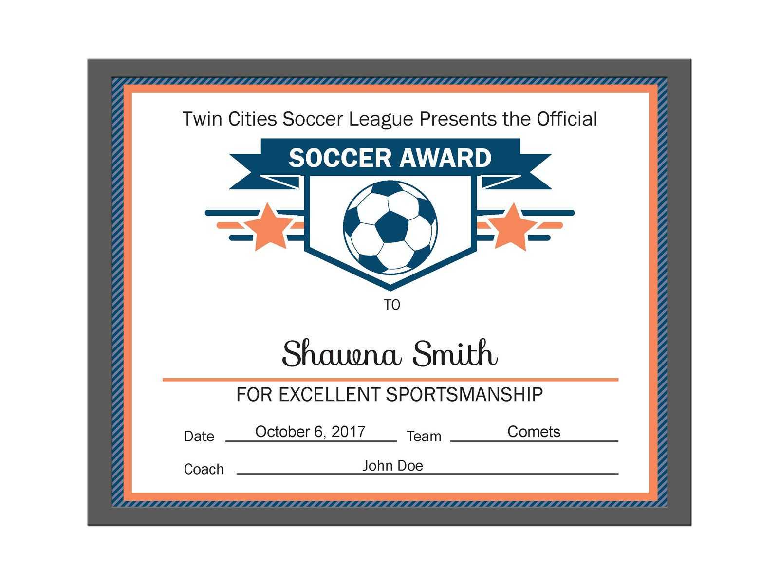 Editable Pdf Sports Team Soccer Certificate Award Template Within Running Certificates Templates Free