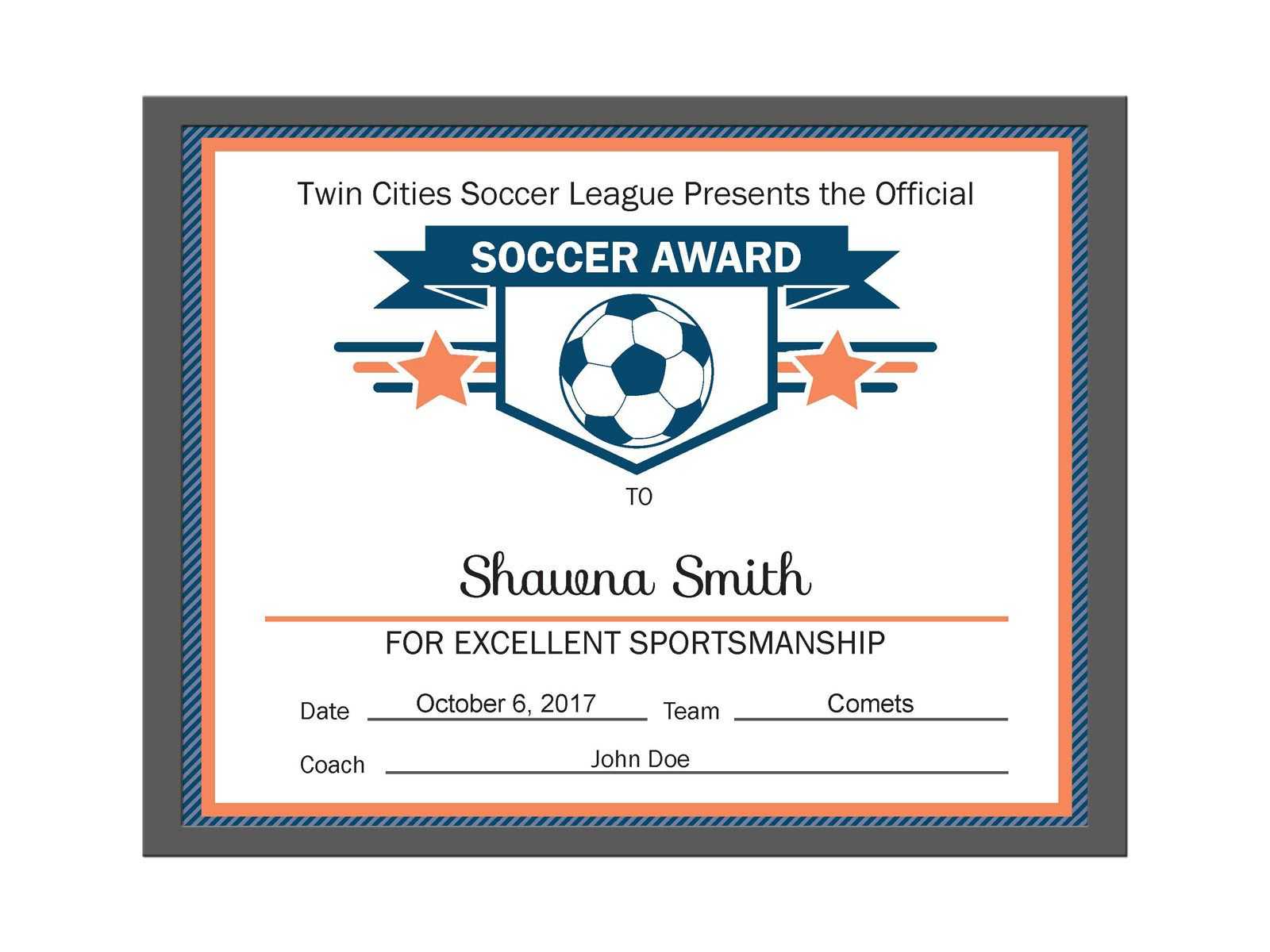 Editable Pdf Sports Team Soccer Certificate Award Template Within Soccer Certificate Template