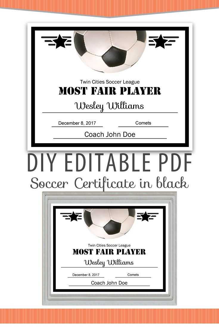 Editable Pdf Sports Team Soccer Certificate Diy Award In Soccer Certificate Template