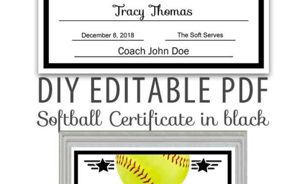 Editable Pdf Sports Team Softball Certificate Diy Award inside Softball Certificate Templates