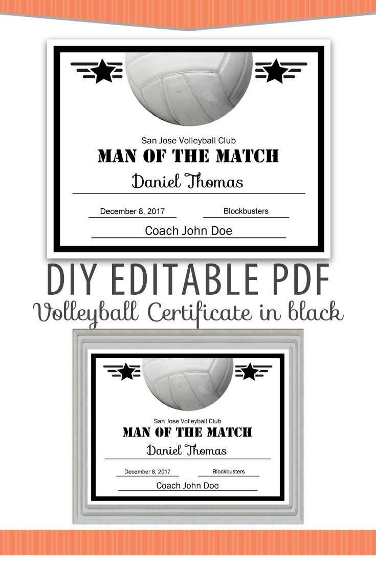 Editable Pdf Sports Team Volleyball Certificate Diy Award Pertaining To Softball Certificate Templates Free