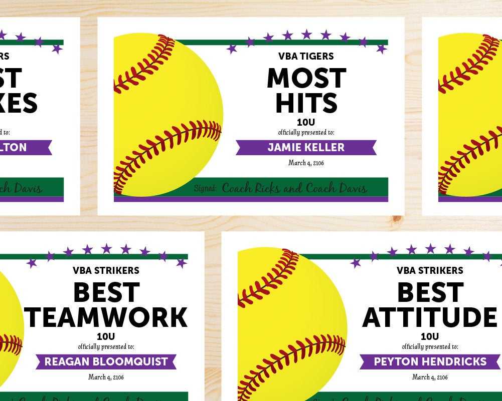 Editable Softball Award Certificates – Instant Download Printable – Green  And Purple Intended For Softball Certificate Templates Free