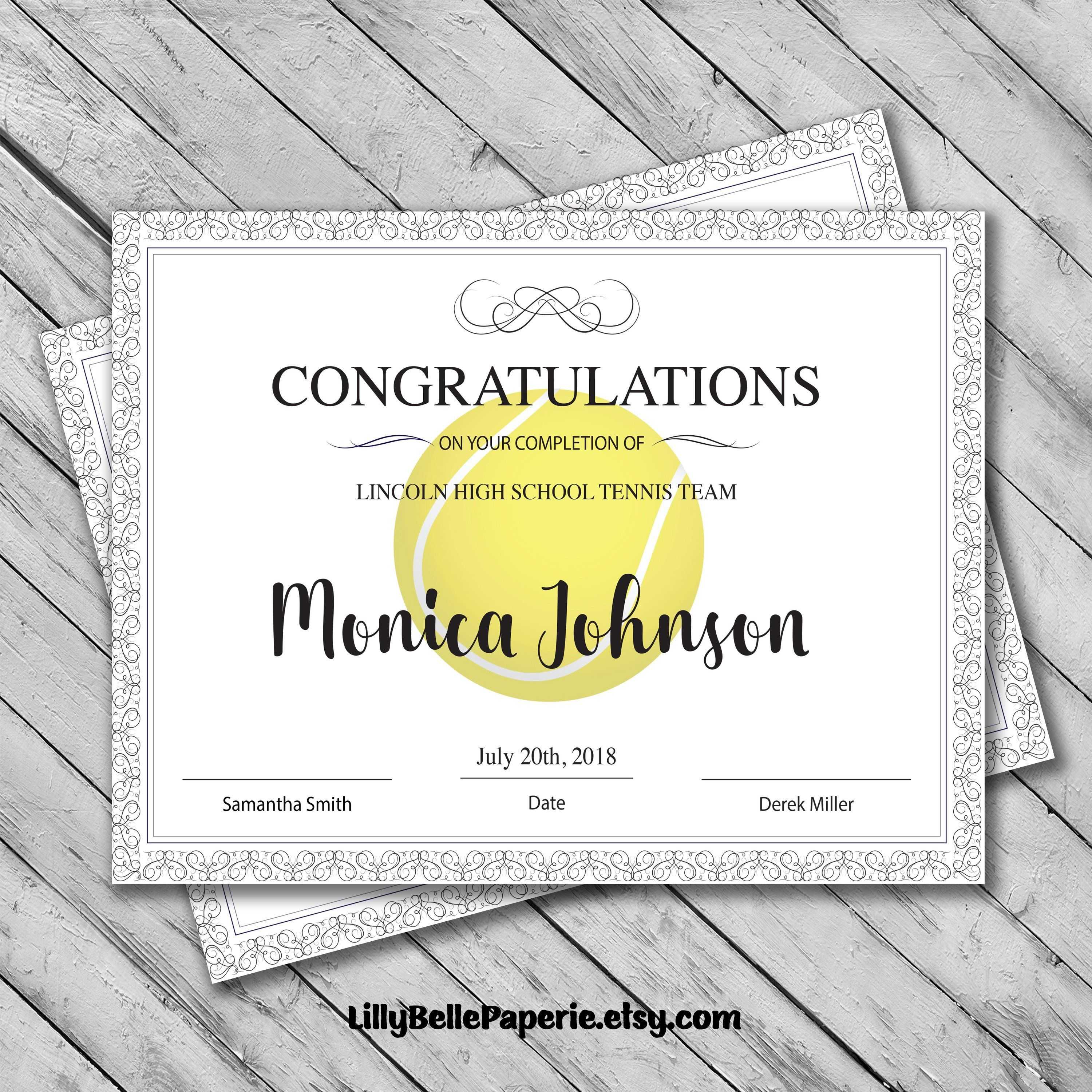 Editable Tennis Certificate Template – Printable Certificate Pertaining To Tennis Gift Certificate Template